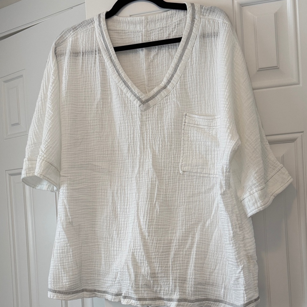 White V-Neck Women's Top